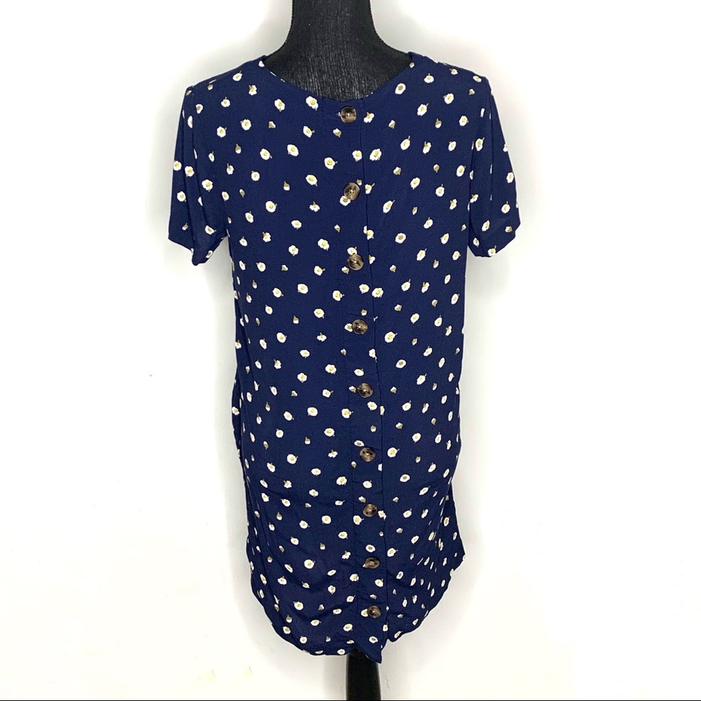 Madewell Navy Blue Button Easy Dress in Daisy Dot - Picture 8 of 14